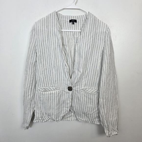 Yest White Black Pinstripe One Button 100% Linen Coastal Lightweight Blazer Sz 6 - Picture 2 of 8